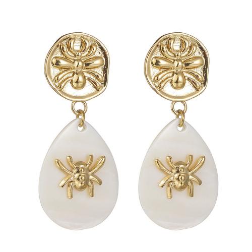 Stainless Steel Drop Earring 304 Stainless Steel with White Shell Teardrop gold color plated for woman white nickel lead & cadmium free Sold By Pair