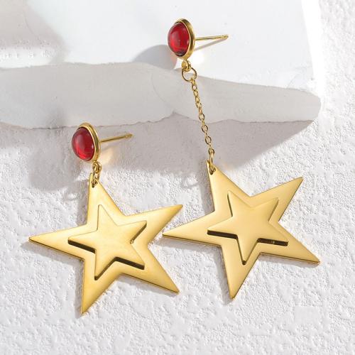 Titanium Steel  Earring with Resin Star gold color plated for woman red nickel lead & cadmium free Sold By Pair