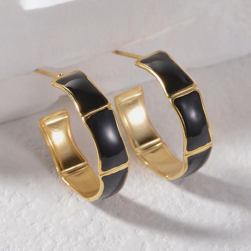 Titanium Steel  Earring gold color plated for woman & enamel nickel lead & cadmium free Sold By Pair