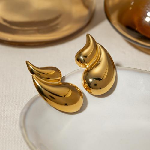Roestvrij staal Stud Earrings, 304 roestvrij staal, plated, mode sieraden, gouden, 22x35mm, Verkocht door pair