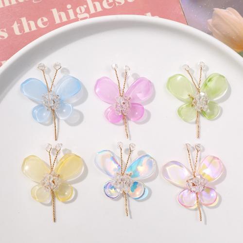 Hair Accessories DIY Findings, Seedbead, with brass wire & Glass, Butterfly, more colors for choice, 45x35mm, Sold By PC