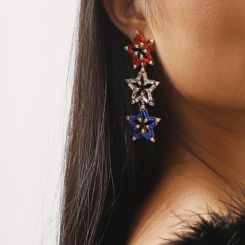 Zinc Alloy Drop Earrings Star plated fashion jewelry & with rhinestone nickel lead & cadmium free Sold By Pair