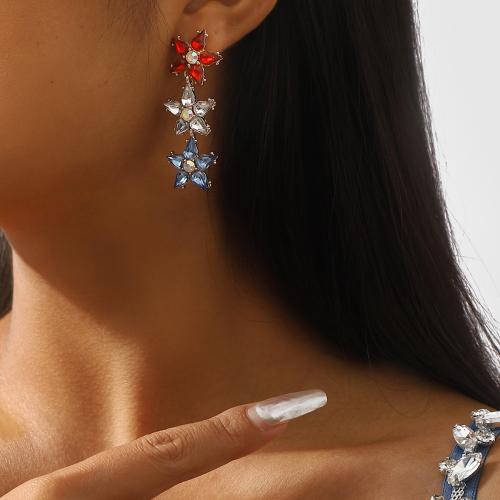 Zinc Alloy Drop Earrings Flower plated fashion jewelry & with rhinestone nickel lead & cadmium free Sold By Pair