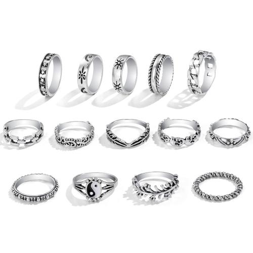 Zinc Alloy Ring Set Antique finish 14 pieces & fashion jewelry & Unisex original color Sold By Set