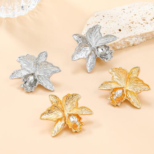 Zinc Alloy Stud Earring with acrylic rhinestone Flower plated fashion jewelry & for woman Sold By Pair