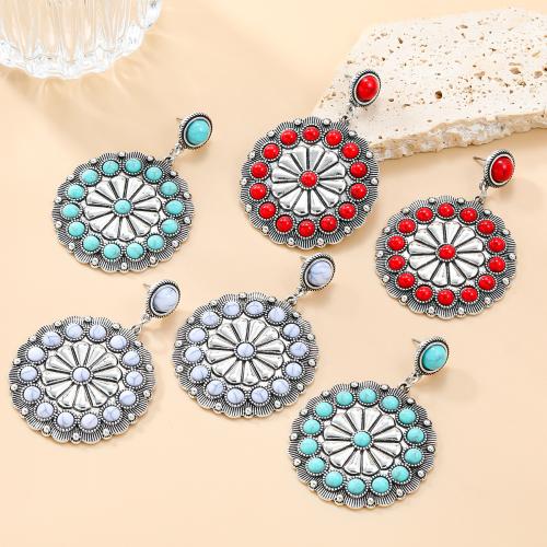 Tibetan Style Stud Earring, with Resin, Flower, plated, fashion jewelry & for woman, more colors for choice, 63x44mm, Sold By Pair