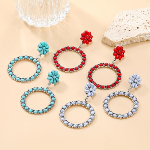 Tibetan Style Stud Earring, with Resin, Round, plated, fashion jewelry & for woman & hollow, more colors for choice, nickel, lead & cadmium free, 63x40mm, Sold By Pair