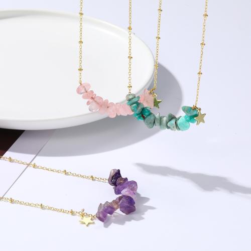 Zinc Alloy smykker halskæde, med Natursten, forgyldt, mode smykker & for kvinde, flere farver til valg, nikkel, bly & cadmium fri, Solgt af PC