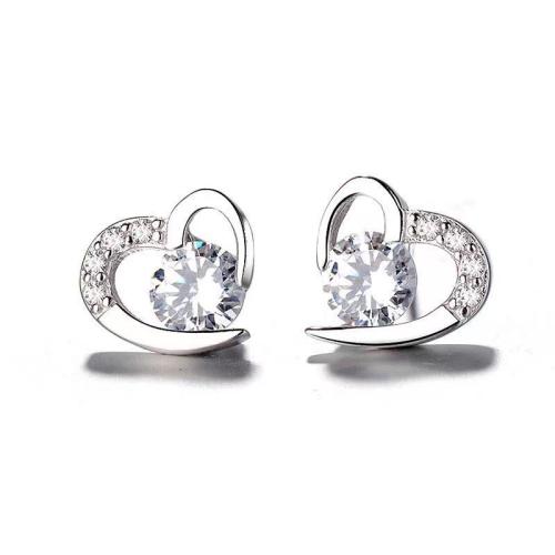 Cubic Zirconia Micro Pave Sterling Silver Earring 925 Sterling Silver Heart micro pave cubic zirconia & for woman 9mm Sold By Pair