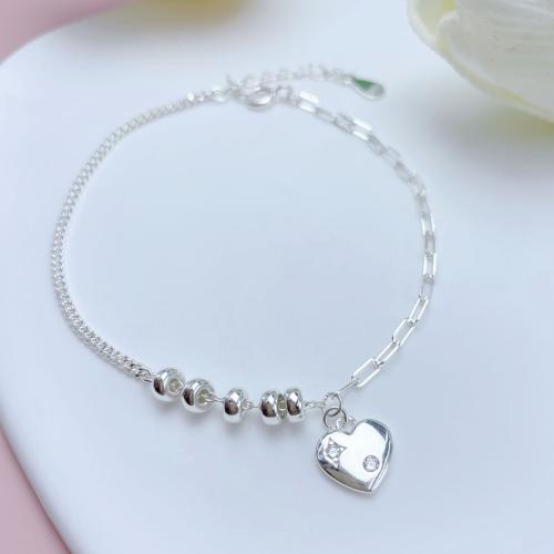 925 Sterling Silver Bangle Bracelet, with 3CM extender chain, micro pave cubic zirconia & for woman, platinum color, Length:Approx 16.5 cm, Sold By PC
