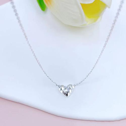 925 Sterling Silver Necklaces, Heart, for woman, platinum color, Length:Approx 41-50 cm, Sold By PC