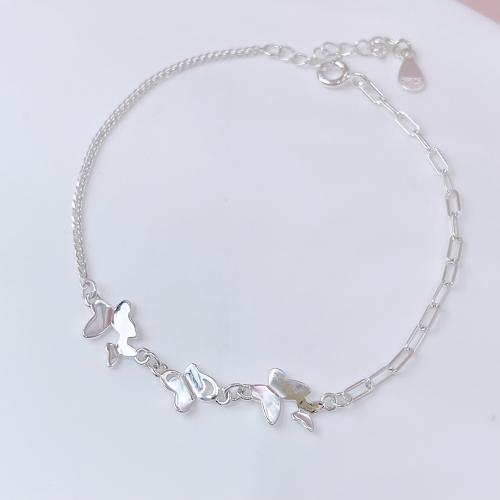 925 Sterling Silver Bangle Bracelet, with 3CM extender chain, Butterfly, for woman, platinum color, Length:Approx 16.5 cm, Sold By PC