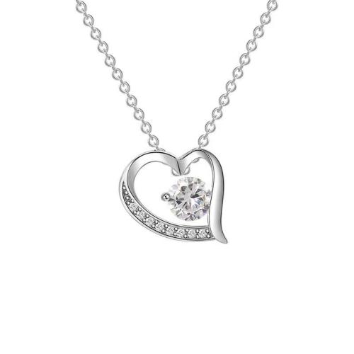 Cubic Zircon Micro Pave 925 Sterling Silver Necklace, with 5CM extender chain, Heart, micro pave cubic zirconia & for woman, more colors for choice, Length:Approx 40 cm, Sold By PC
