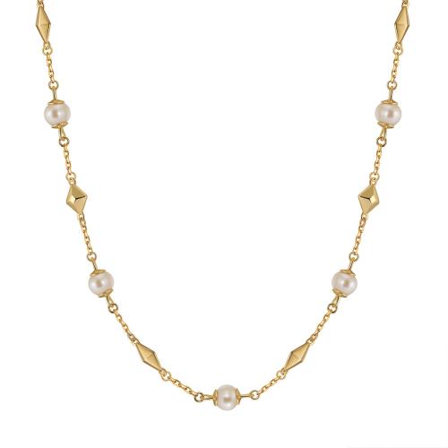 925 Sterling Silver Necklaces, with Freshwater Pearl, with 5CM extender chain, for woman, golden, Length:Approx 40 cm, Sold By PC
