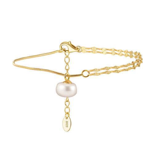 925 Sterling Silver Bangle Bracelet with Freshwater Pearl with 5CM extender chain for woman golden Length Approx 16.5 cm Sold By PC