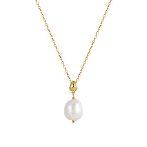 925 Sterling Silver Necklaces, with Freshwater Pearl, for woman, golden, Length:Approx 45 cm, Sold By PC
