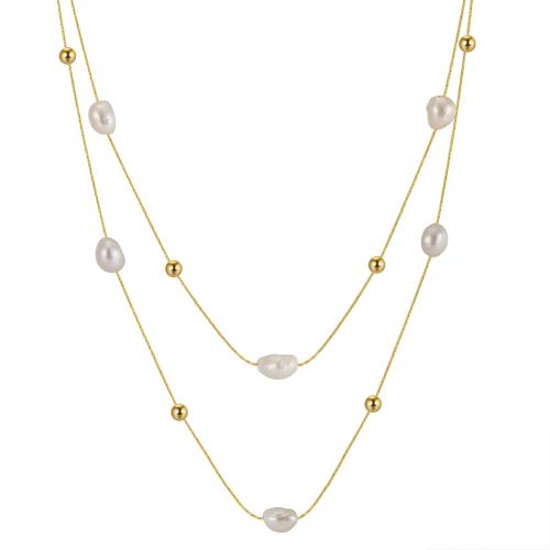 Collares de Plata Esterlina, plata de ley 925, con Perlas cultivadas de agua dulce, con 5CM extender cadena, para mujer, dorado, longitud aproximado 50 cm, Vendido por UD