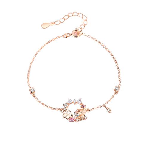 925 Sterling Silver Bangle Bracelet, with 4CM extender chain, micro pave cubic zirconia & for woman & epoxy gel, rose gold color, Length:Approx 15.5 cm, Sold By PC