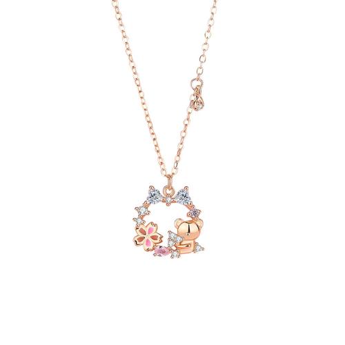 Cubic Zircon Micro Pave 925 Sterling Silver Necklace, with 5CM extender chain, micro pave cubic zirconia & for woman & epoxy gel, rose gold color, Length:Approx 40 cm, Sold By PC