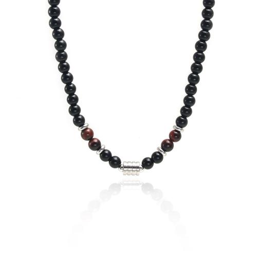 Titanium Steel Necklace with Natural Stone & Obsidian with 5cm extender chain plated & Unisex Length 45 cm Sold By PC