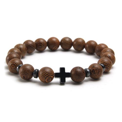 Wood Bracelets, with Abrazine Stone, polished, different materials for choice & Unisex, more colors for choice, Length:20 cm, Sold By PC