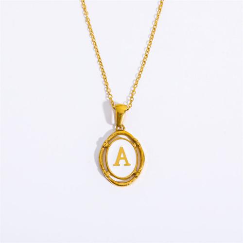 Titanium Steel Necklace, with 5cm extender chain, Vacuum Ion Plating, different designs for choice & for woman & enamel, golden, Length:45 cm, Sold By PC