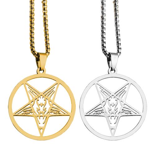 Stainless Steel Jewelry Necklace, 304 Stainless Steel, pentagram, polished, fashion jewelry & Unisex, more colors for choice, 38x34mm, Length:Approx 60 cm, Sold By PC