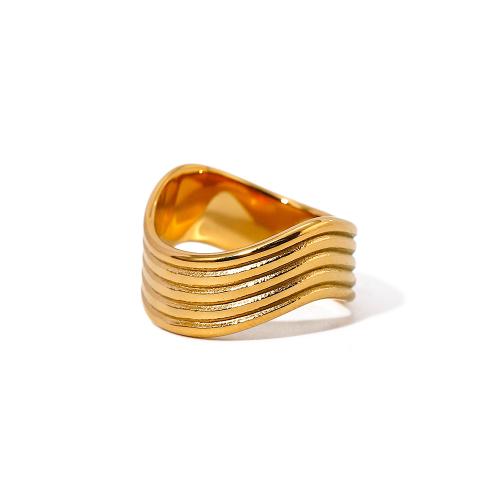 Anillo de dedo de acero inoxidable, acero inoxidable 304, 18K chapado en oro, Joyería & unisexo, dorado, tamaño:7, Vendido por UD