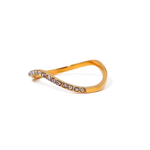Rhinestone Stainless Steel Finger Ring, 304 Stainless Steel, 18K gold plated, fashion jewelry & Unisex & with rhinestone, golden, US Ring Size:7, Sold By PC