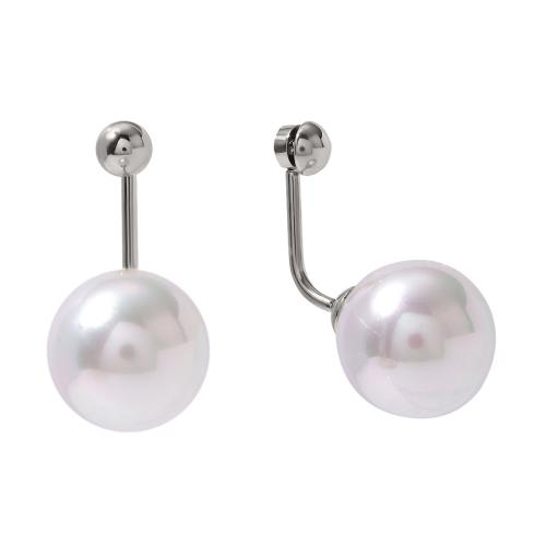 Stainless Steel Stud Earrings, 304 Stainless Steel, with Plastic Pearl, Vacuum Ion Plating, fashion jewelry & for woman, more colors for choice, 30x14mm, Sold By Pair