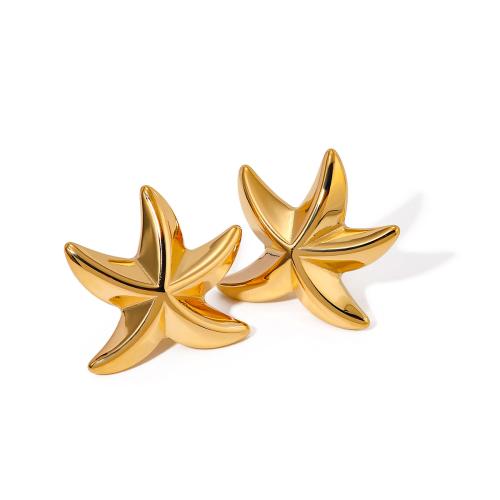 Stainless Steel Stud Earrings, 304 Stainless Steel, Starfish, Vacuum Ion Plating, fashion jewelry & for woman, golden, 27x29mm, Sold By Pair