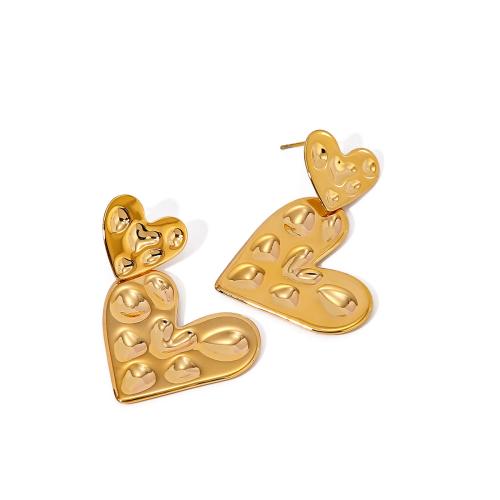 Boucle d'oreille de gaujon en acier inoxydable, Acier inoxydable 304, coeur, bijoux de mode & pour femme, doré, 40x27.50mm, Vendu par paire