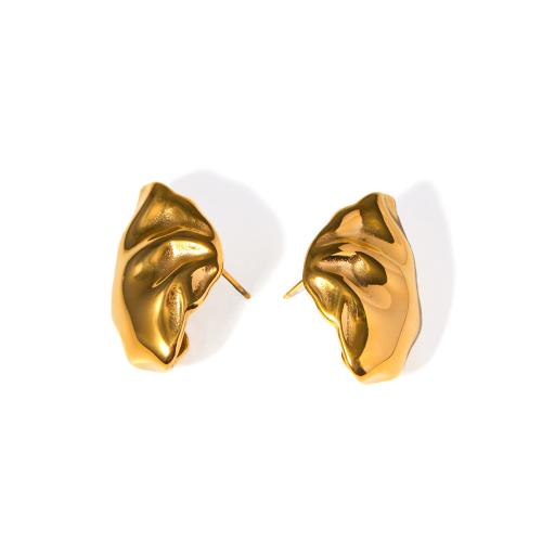 Stainless Steel Stud Earrings, 304 Stainless Steel, 18K gold plated, fashion jewelry & for woman, golden, 19x29mm, Sold By Pair