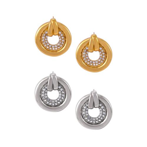 Titanium Steel  Earring fashion jewelry & for woman & with rhinestone Sold By Pair