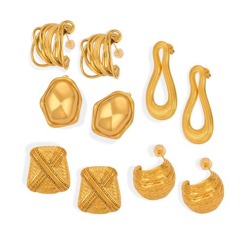 Titanium Steel  Earring 18K gold plated fashion jewelry & for woman golden Sold By Pair