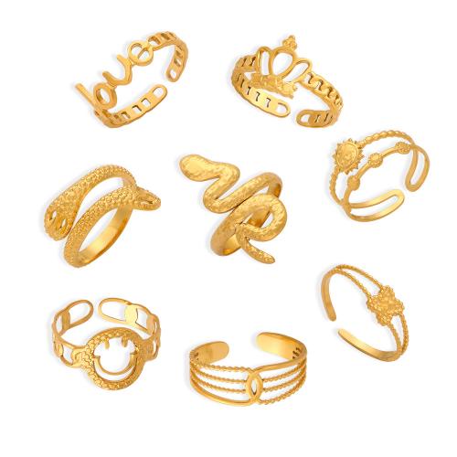 Titanium Steel Finger Ring, fashion jewelry & different styles for choice & for woman, golden, US Ring Size:7, Sold By PC