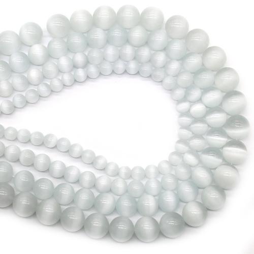 Cats Eye Jewelry Beads, Round, polished, DIY & different size for choice, white, Sold By Strand
