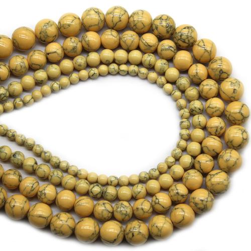 Türkis Perlen, Natürliche Türkis, rund, poliert, DIY & verschiedene Größen vorhanden, gelb, verkauft von Strang