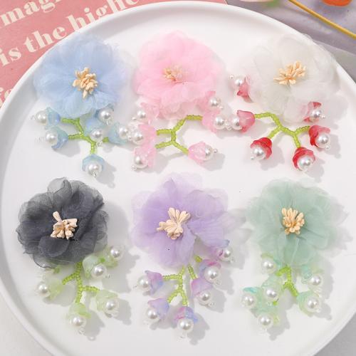 Hair Accessories DIY Findings, Gauze, with Seedbead & Glass & Plastic Pearl, Flower, more colors for choice, 70x43mm, Sold By PC