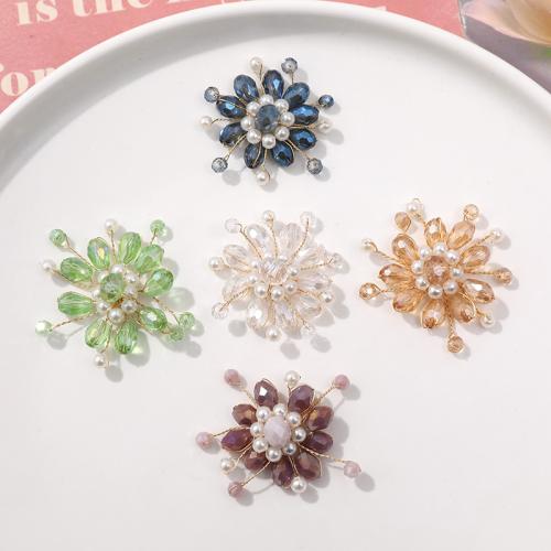 Hair Accessories DIY Findings, Crystal, with brass wire & Plastic Pearl, Flower, more colors for choice, 36mm, Sold By PC