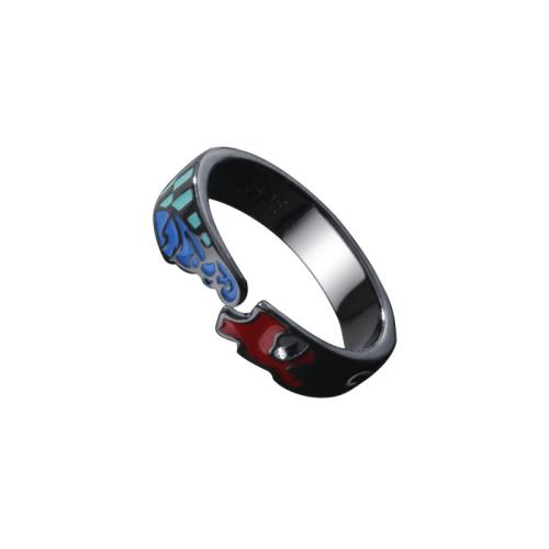 Brass δάχτυλο του δακτυλίου, Ορείχαλκος, επιχρυσωμένο, για άνδρες και γυναίκες & εποξική αυτοκόλλητο, μαύρος, Sold Με PC