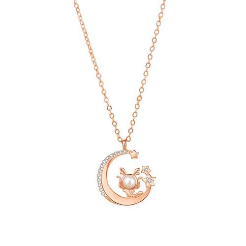 Cubic Zircon Micro Pave Brass Necklace, with Plastic Pearl, with 5CM extender chain, plated, micro pave cubic zirconia & for woman, rose gold color, Length:Approx 40 cm, Sold By PC