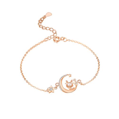 Cubic Zirconia Micro Pave Brass Bracelet with Plastic Pearl with 4.5CM extender chain plated micro pave cubic zirconia & for woman rose gold color Length Approx 14.5 cm Sold By PC