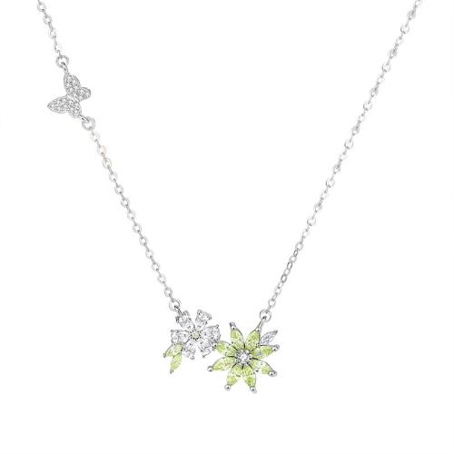 Cubic Zircon Micro Pave Brass Necklace with 5.5CM extender chain plated micro pave cubic zirconia & for woman platinum color Length Approx 43 cm Sold By PC