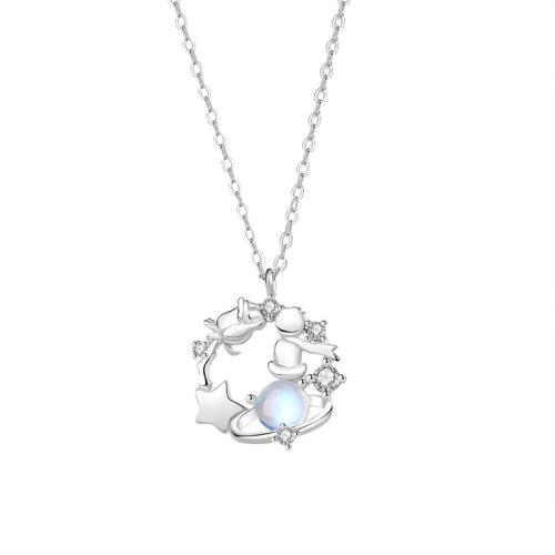 Cubic Zircon Micro Pave Brass Necklace, with Moonstone, with 5CM extender chain, plated, micro pave cubic zirconia & for woman, platinum color, Length:Approx 41 cm, Sold By PC
