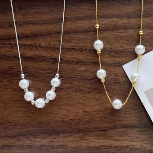 Brass Necklace, with Shell Pearl, plated, for woman, more colors for choice, Length:40 cm, Sold By PC