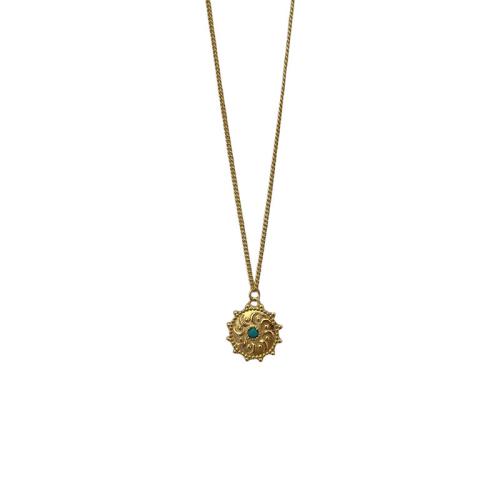 Brass Necklace with turquoise with 5cm extender chain Antique finish for woman golden Length 50 cm Sold By PC