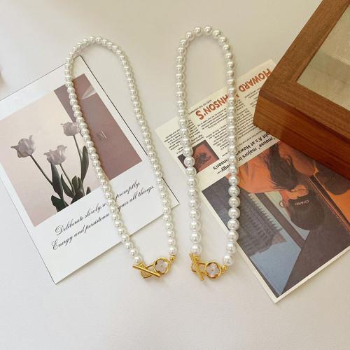 Латунь Ожерелье, с Shell Pearl & Белая ракушка, Другое покрытие, разный размер для выбора & Женский, белый, длина:42 см, продается PC