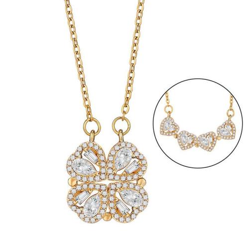 Titanium Steel Necklace with Brass with 5cm extender chain plated micro pave cubic zirconia & for woman Length 38 cm Sold By PC