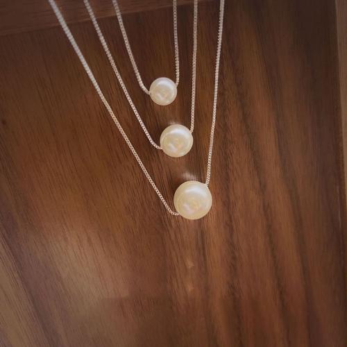 laiton collier, avec Shell Pearl, Placage, styles différents pour le choix & pour femme, argent, Longueur:40 cm, Vendu par PC